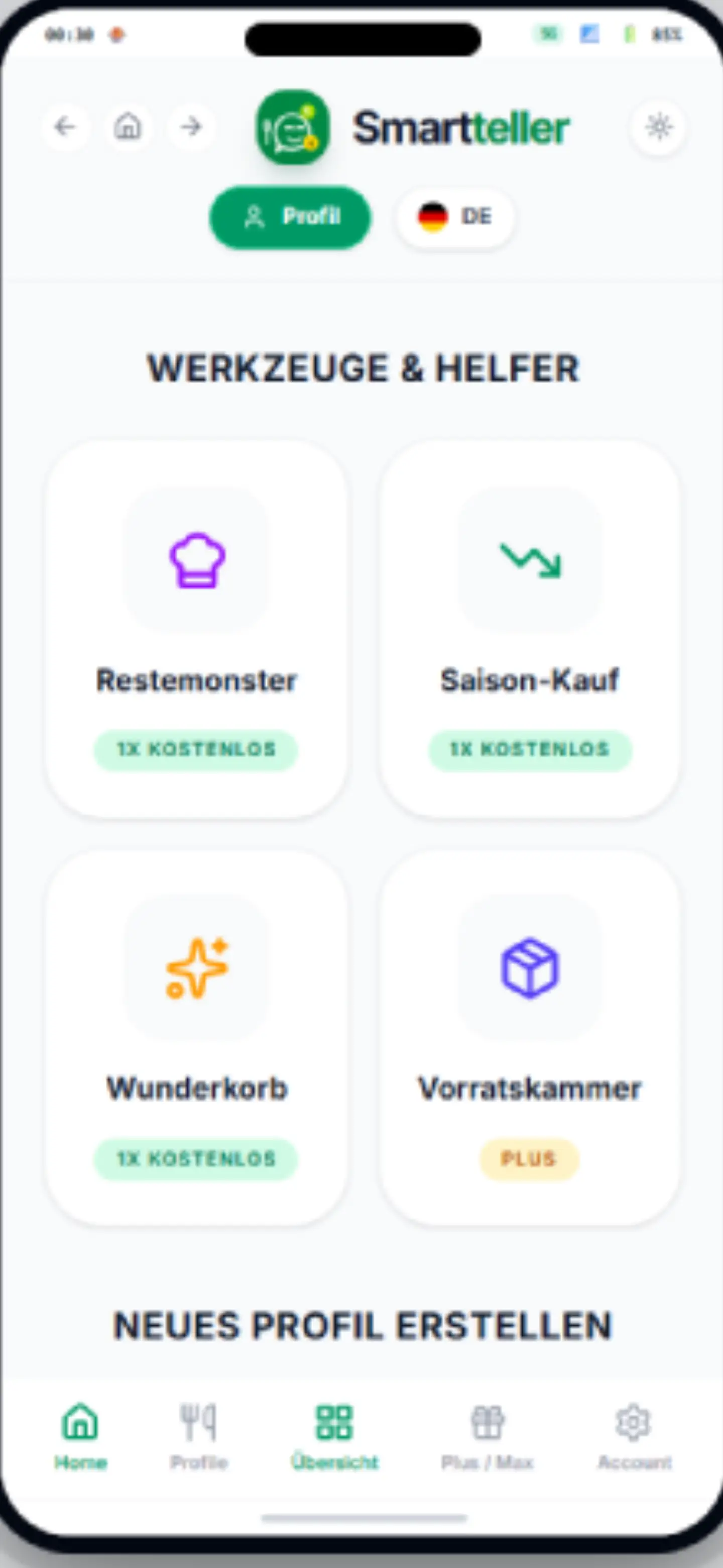Budgetplanung für Lebensmittel in Smartteller