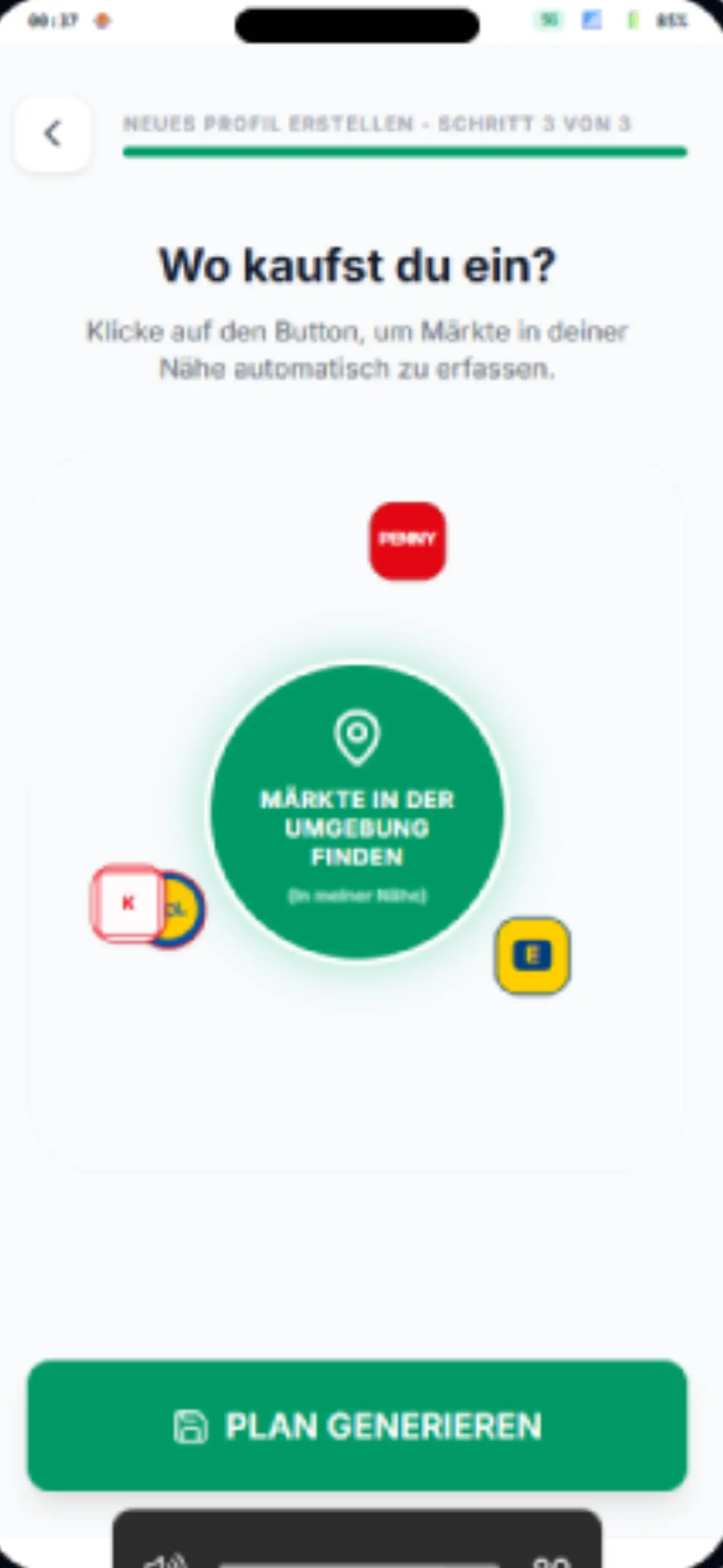 Supermarkt-Auswahl für Einkaufsplanung in Smartteller