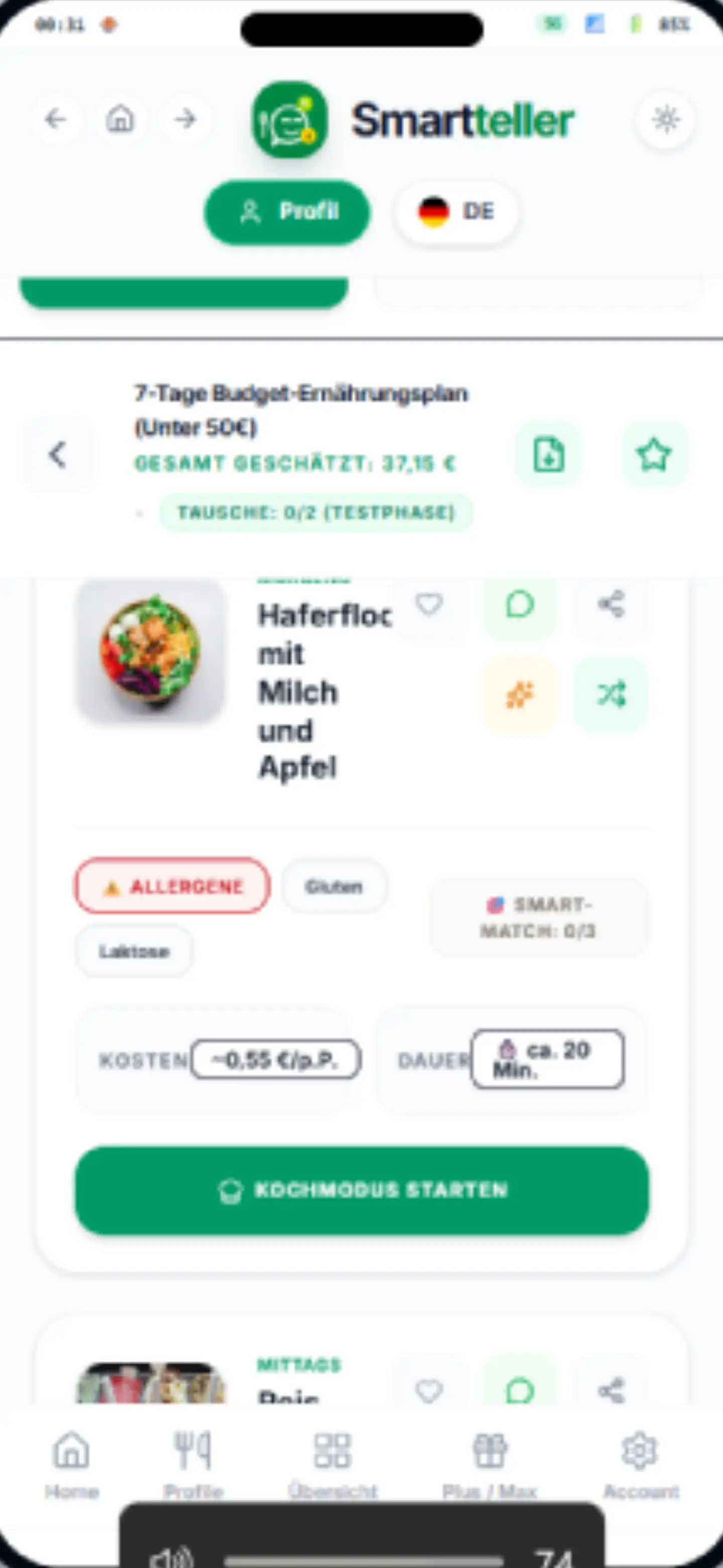 Wochenplan in der Smartteller App