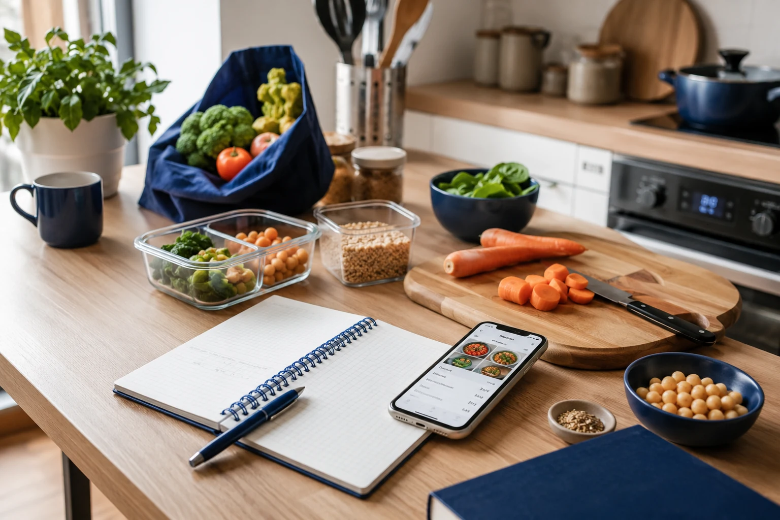 Kompakte Küchenplanung mit günstigen Zutaten und Smartphone