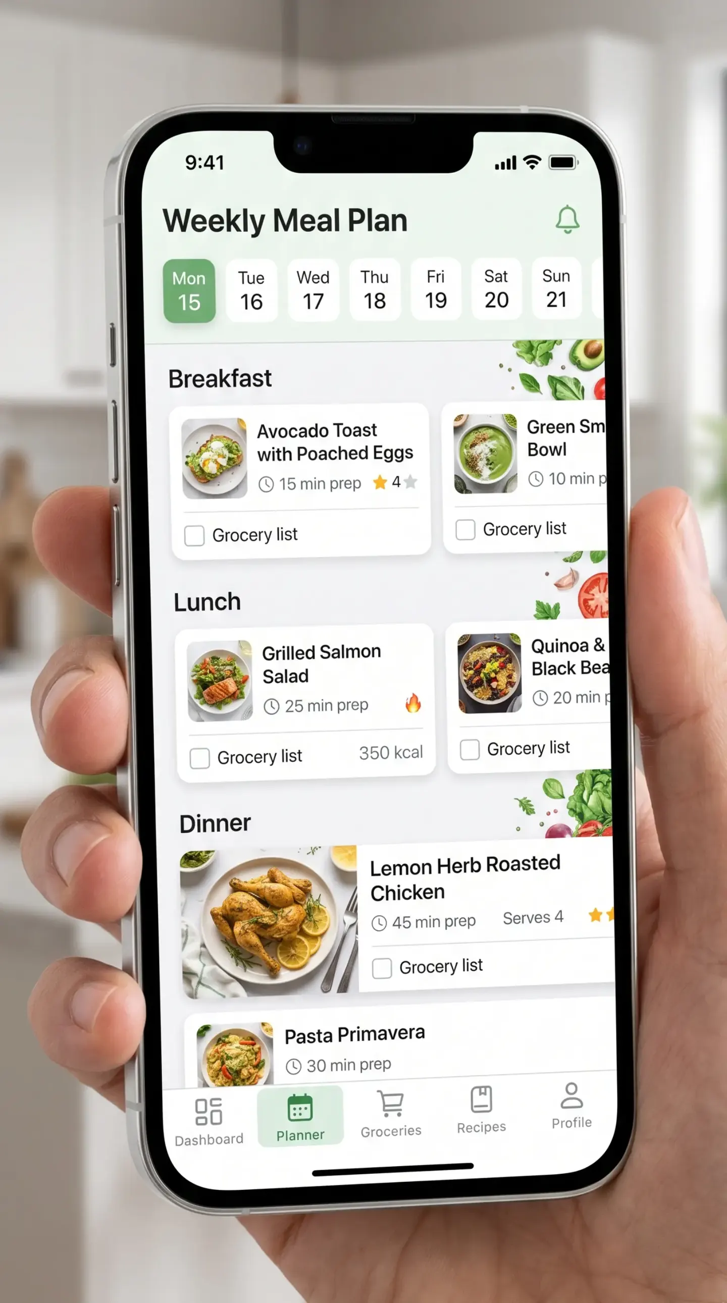 Smartteller Wochenplan App für Mahlzeiten und Einkauf